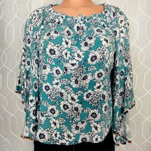 Entro Peasant Boho Floral 3/4 Bell Sleeve Blouse S